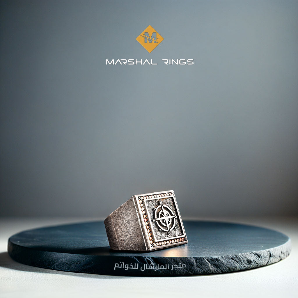 Men's silver ring 925 set with small zircon stones within a square ...