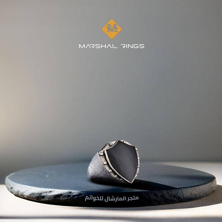 خاتم فضة رجالي 925 بتصميم الدرع  - متجر المارشال للخواتم الرجالية 1