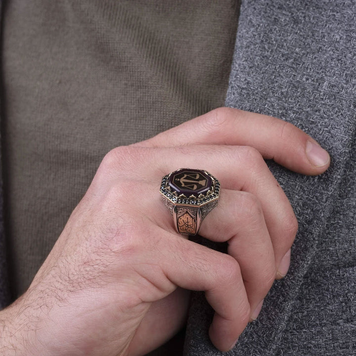 خاتم فضة رجالي 925 مزين بتصميم ميزان العدل الكلاسيكي - متجر المارشال للخواتم الرجالية 3