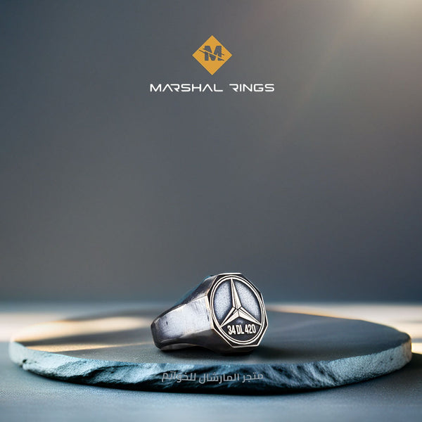 خاتم فضة رجالي 925 منقوش شعار مرسيدس - متجر المارشال للخواتم الرجالية 1