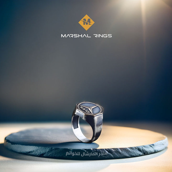 خاتم فضة رجالي 925 منقوش شعار مرسيدس - متجر المارشال للخواتم الرجالية 2