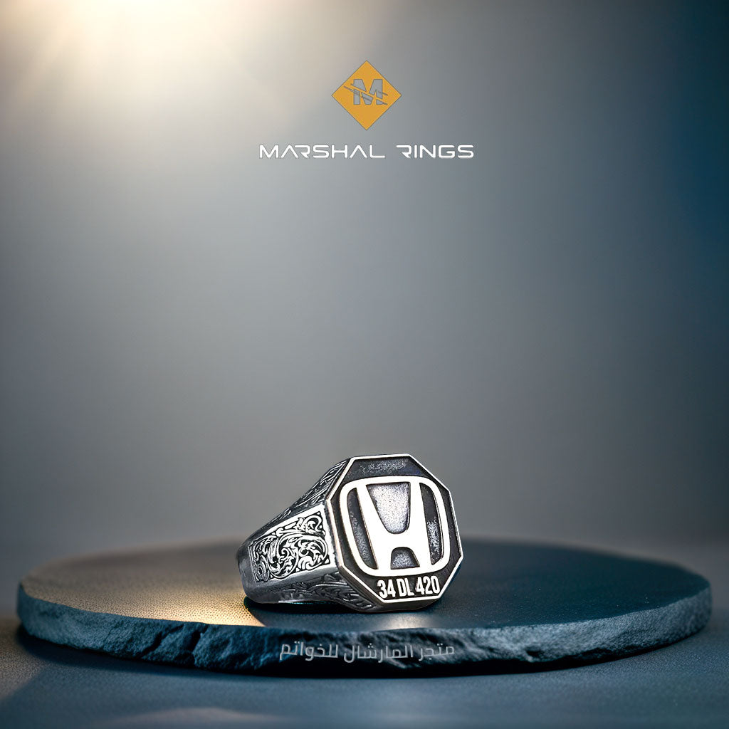 Men's silver ring for car enthusiasts 925 engraved with the logo of any ...