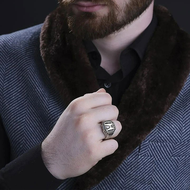 خاتم فضة رجالي 925 منقوش شعار هوندا - متجر المارشال للخواتم الرجالية 2