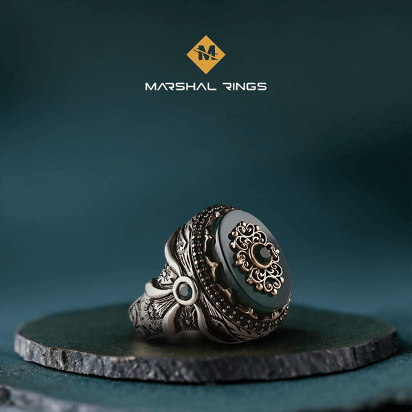 خاتم فضة رجالي 925 مرصع بحجر العقيق  - متجر المارشال للخواتم الرجالية 1