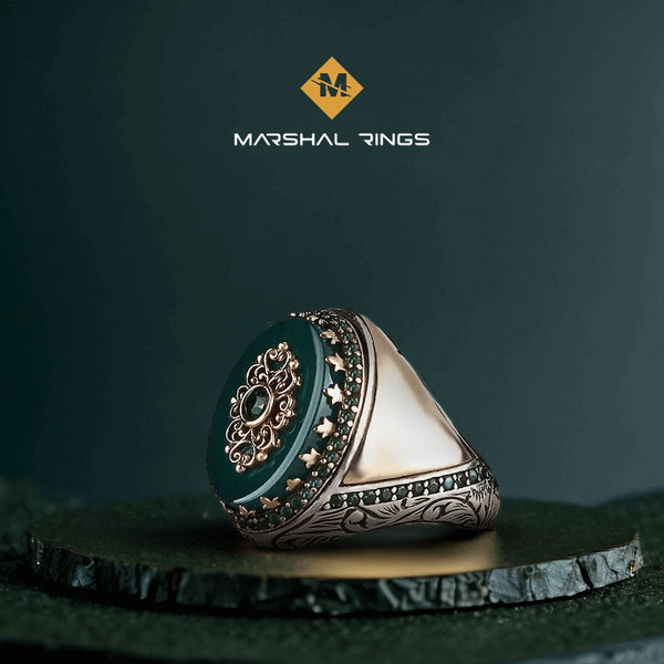 خاتم فضة رجالي  925 مرصع بالعقيق اليماني بتصميم كلاسيكي فريد - متجر المارشال للخواتم الرجالية 1