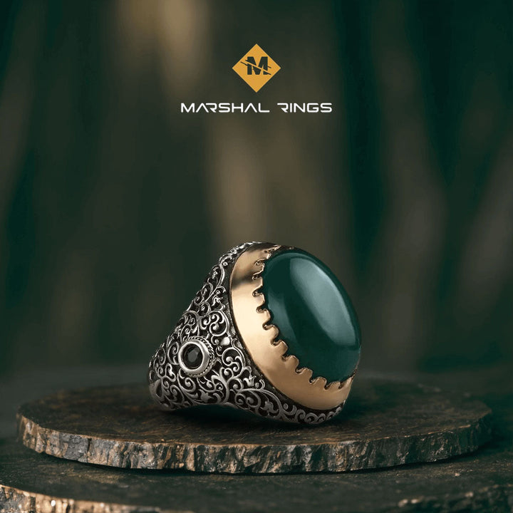 خاتم فضة رجالي  925 مرصع بالعقيق اليماني بتصميم كلاسيكي فاخر - متجر المارشال للخواتم الرجالية 1