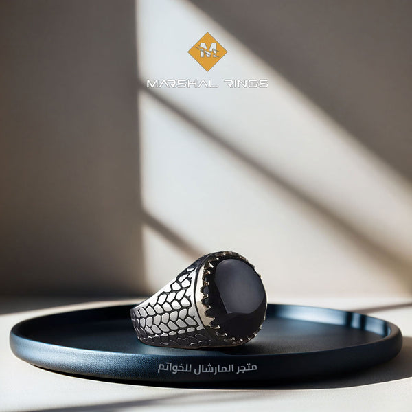 خاتم فضة رجالي 925 مرصع بحجر العقيق - متجر المارشال للخواتم الرجالية 1