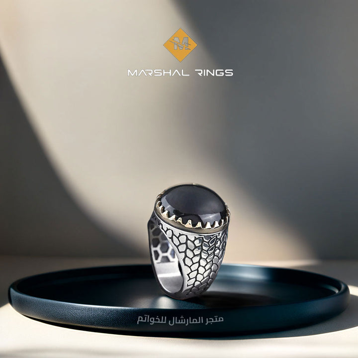 خاتم فضة رجالي 925 مرصع بحجر العقيق - متجر المارشال للخواتم الرجالية 2