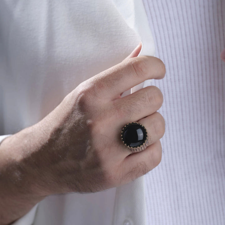 خاتم فضة رجالي 925 مرصع بحجر العقيق - متجر المارشال للخواتم الرجالية 3