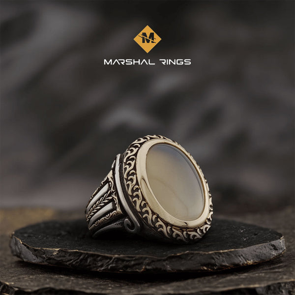 خاتم فضة رجالي  925 مرصع بالعقيق اليماني بتصميم كلاسيكي فريد - متجر المارشال للخواتم الرجالية 1