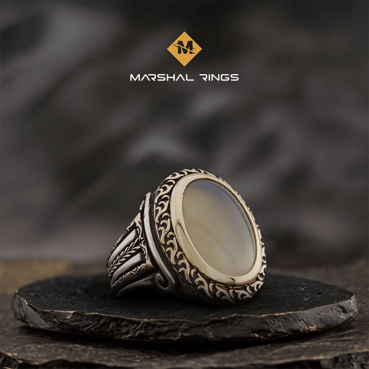خاتم فضة رجالي  925 مرصع بالعقيق اليماني بتصميم كلاسيكي فريد - متجر المارشال للخواتم الرجالية 1