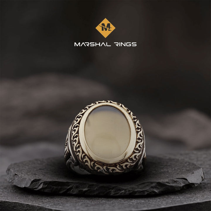خاتم فضة رجالي  925 مرصع بالعقيق اليماني بتصميم كلاسيكي فريد - متجر المارشال للخواتم الرجالية 2