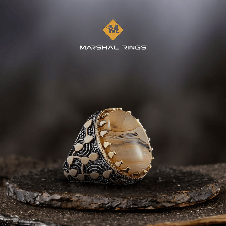 خاتم فضة رجالي  925 مرصع بالعقيق اليماني - متجر المارشال للخواتم الرجالية 1