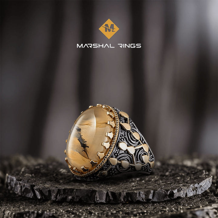 خاتم فضة رجالي  925 مرصع بالعقيق اليماني - متجر المارشال للخواتم الرجالية 2
