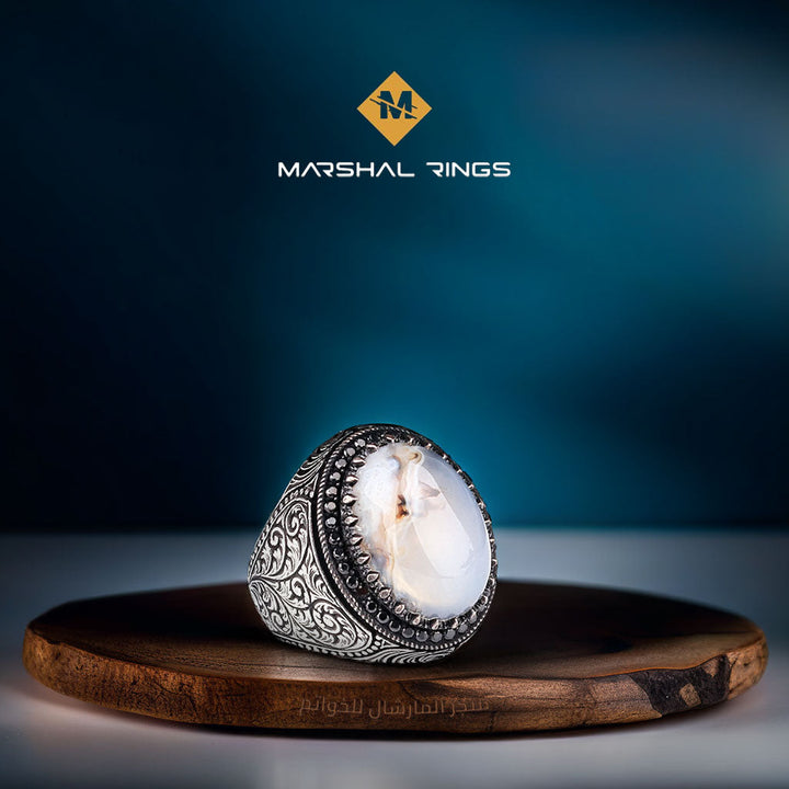 خاتم فضة رجالي  925 مرصع بالعقيق اليماني - متجر المارشال للخواتم الرجالية 1