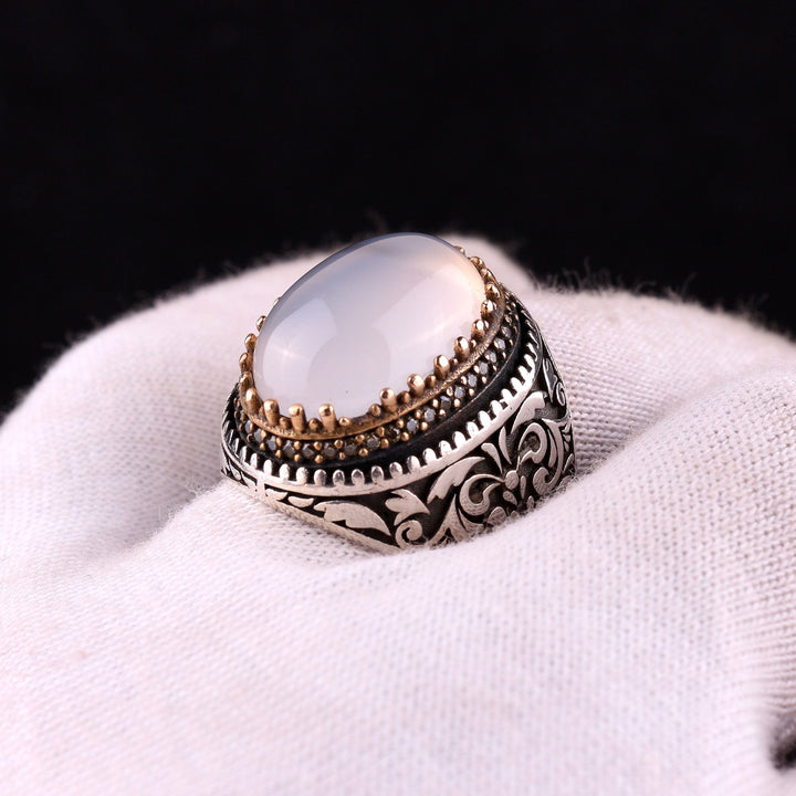 خاتم فضة رجالي  925 مرصع بالعقيق اليماني - متجر المارشال للخواتم الرجالية 2