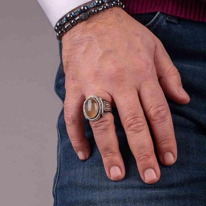 Men's silver ring 925 with oval-shaped Yemeni agate stone | Marshal ...