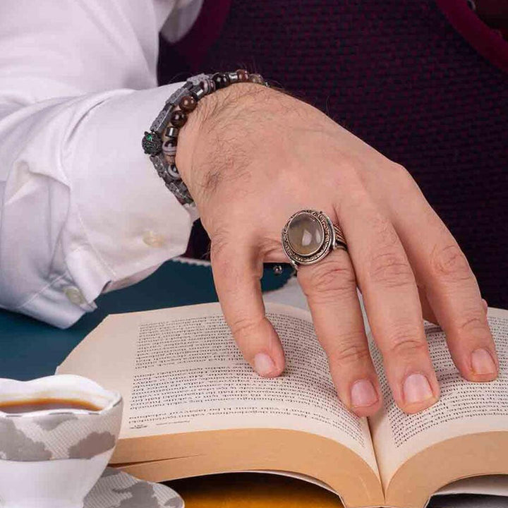 خاتم فضة رجالي  925 مرصع بالعقيق اليماني - متجر المارشال للخواتم الرجالية 3