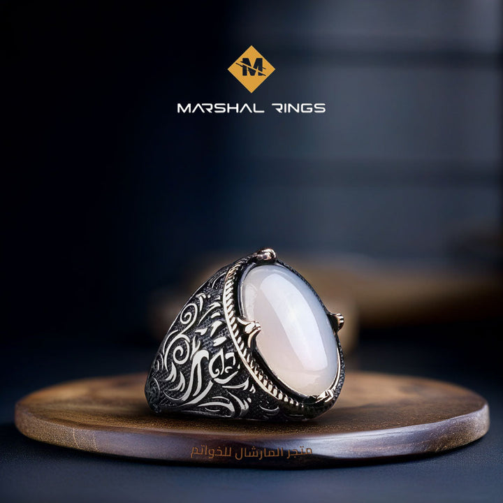 خاتم فضة رجالي  925 مرصع بالعقيق اليماني - متجر المارشال للخواتم الرجالية 1