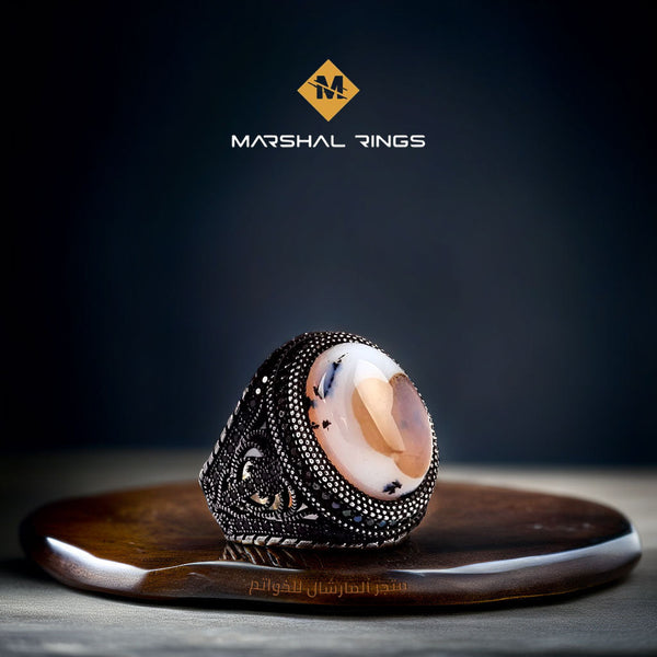 خاتم فضة رجالي 925 مرصع بحجر العقيق الطبيعي - متجر المارشال للخواتم الرجالية 1