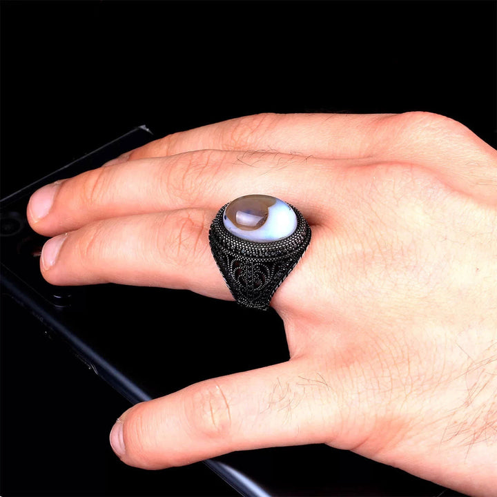 خاتم فضة رجالي 925 مرصع بحجر العقيق الطبيعي - متجر المارشال للخواتم الرجالية 2