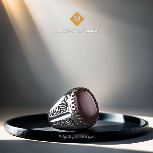خاتم فضة رجالي  925 مرصع بالعقيق اليماني - متجر المارشال للخواتم الرجالية 1