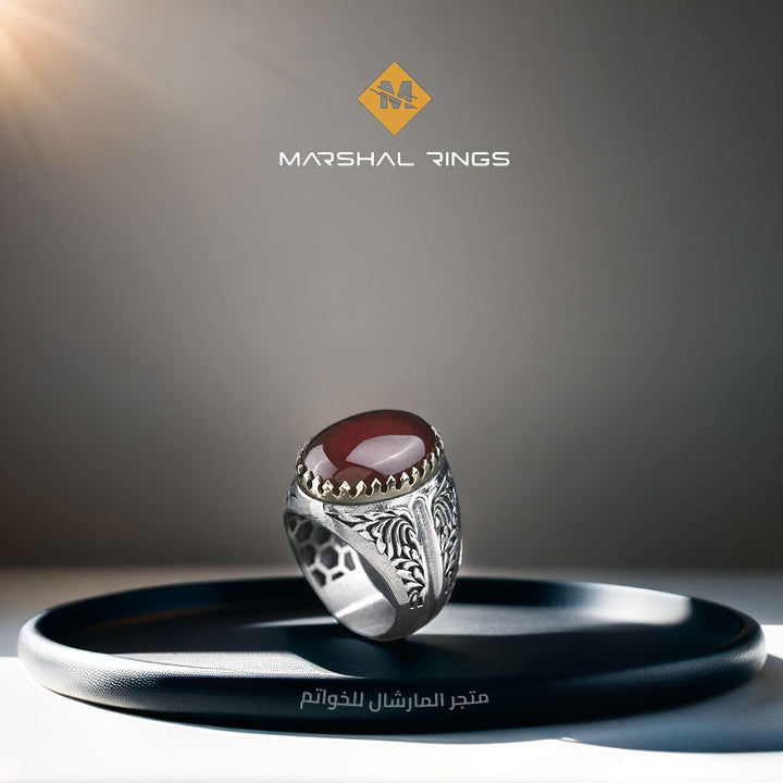 خاتم فضة رجالي  925 مرصع بالعقيق اليماني - متجر المارشال للخواتم الرجالية 2