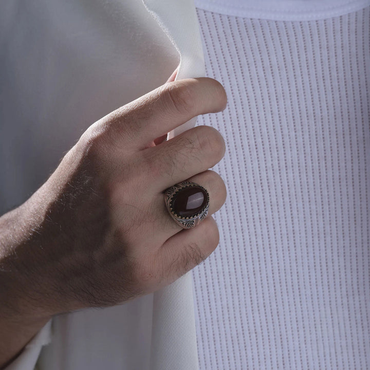 خاتم فضة رجالي  925 مرصع بالعقيق اليماني - متجر المارشال للخواتم الرجالية 3