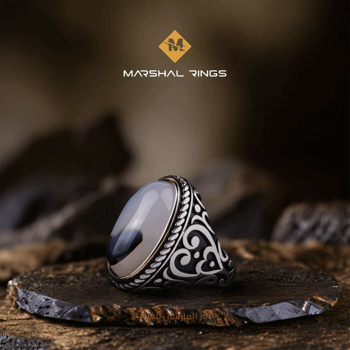 خاتم فضة رجالي  925 مرصع بالعقيق الأحمر النجمي بتصميم شبكي فريد - متجر المارشال للخواتم الرجالية 1
