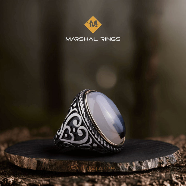 خاتم فضة رجالي  925 مرصع بالعقيق الأحمر النجمي بتصميم شبكي فريد - متجر المارشال للخواتم الرجالية 2