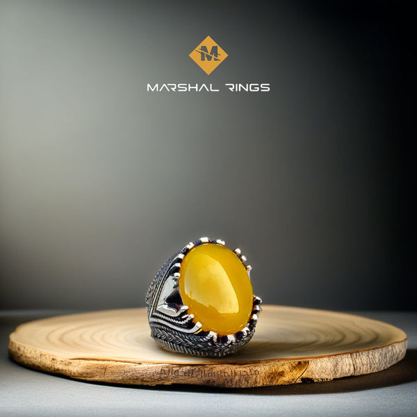 خاتم فضة رجالي  925 مرصع بالعقيق الأصفر - متجر المارشال للخواتم الرجالية 1