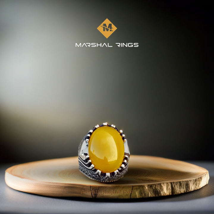 خاتم فضة رجالي  925 مرصع بالعقيق الأصفر - متجر المارشال للخواتم الرجالية 2