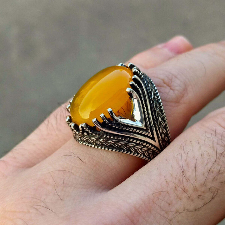 خاتم فضة رجالي  925 مرصع بالعقيق الأصفر - متجر المارشال للخواتم الرجالية 3