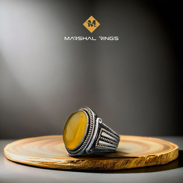 خاتم فضة رجالي  925 مرصع بالعقيق الأصفر - متجر المارشال للخواتم الرجالية 1