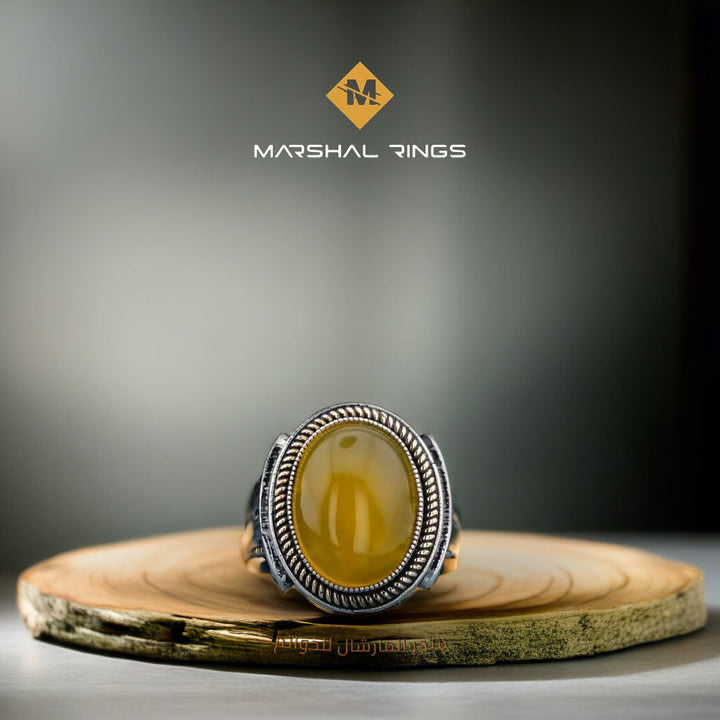 خاتم فضة رجالي  925 مرصع بالعقيق الأصفر - متجر المارشال للخواتم الرجالية 2