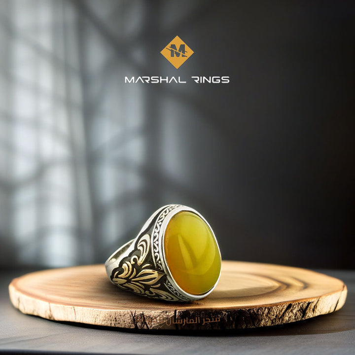 خاتم فضة رجالي  925 مرصع بالعقيق الأصفر - متجر المارشال للخواتم الرجالية 1