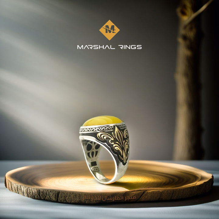 خاتم فضة رجالي  925 مرصع بالعقيق الأصفر - متجر المارشال للخواتم الرجالية 2