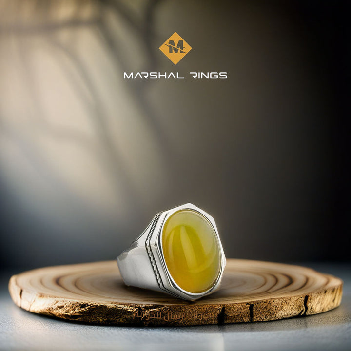 خاتم فضة رجالي  925 مرصع بالعقيق الأصفر بتصميم كلاسيكي فريد - متجر المارشال للخواتم الرجالية 1
