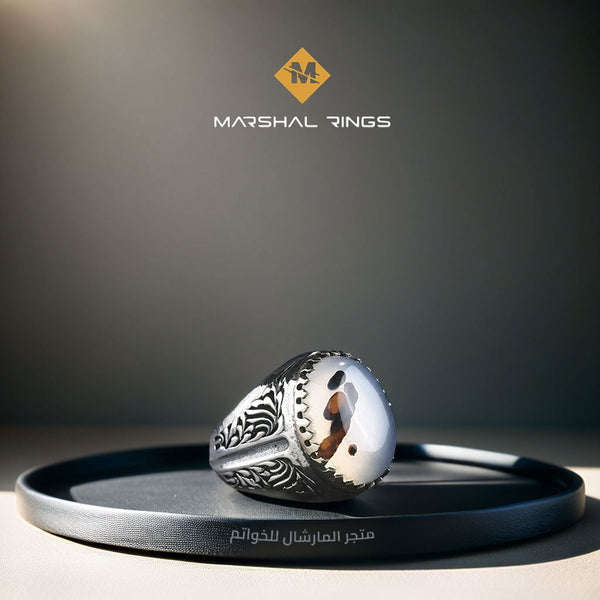 خاتم فضة رجالي 925 مرصع بحجر العقيق الطبيعي بتصميم كلاسيكي - متجر المارشال للخواتم الرجالية 1
