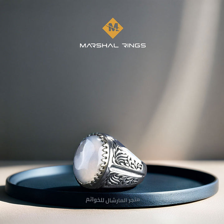 خاتم فضة رجالي 925 مرصع بحجر العقيق الطبيعي بتصميم كلاسيكي - متجر المارشال للخواتم الرجالية 2
