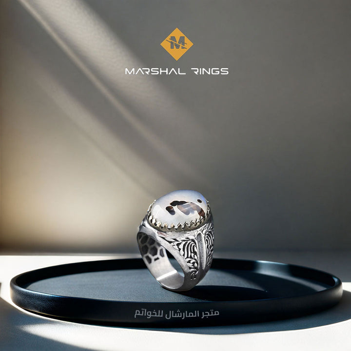 خاتم فضة رجالي 925 مرصع بحجر العقيق الطبيعي بتصميم كلاسيكي - متجر المارشال للخواتم الرجالية 3