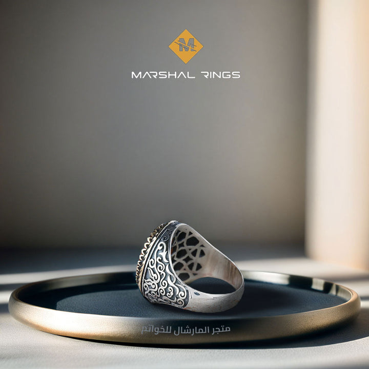 خاتم فضة رجالي 925 مرصع بحجر العقيق منقوش بعبارة "لا غالب إلا الله" - متجر المارشال للخواتم الرجالية 2