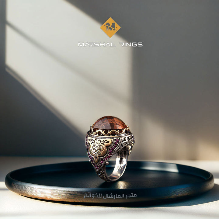 خاتم فضة رجالي 925 مرصع بحجر الزركون بتصميم إسلامي فاخر - متجر المارشال للخواتم الرجالية 2
