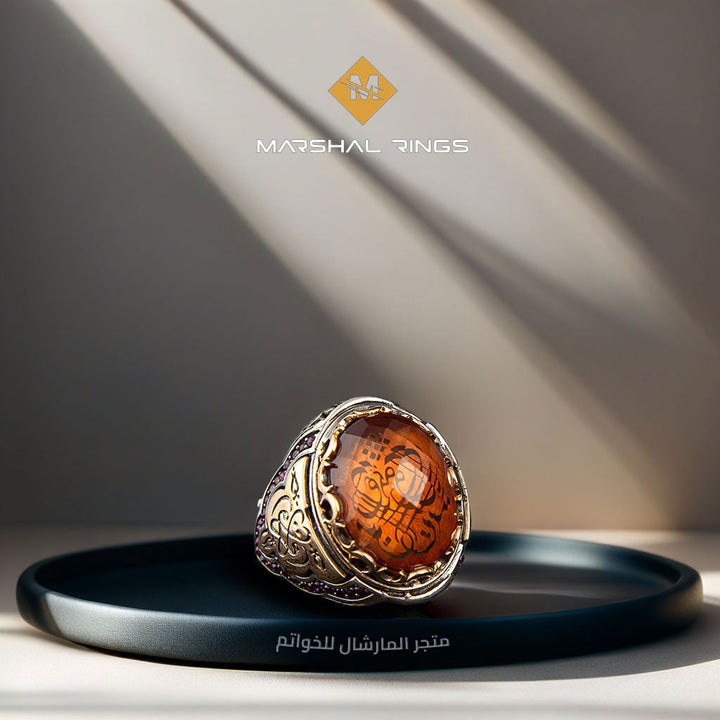 خاتم فضة رجالي 925 مرصع بحجر الزركون بتصميم إسلامي فاخر - متجر المارشال للخواتم الرجالية 3