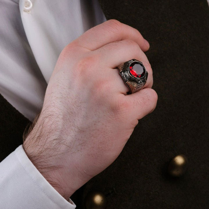 خاتم فضة رجالي 925 مرصع بحجر الزركون مزين بأجنحة رباعية البرونزية بلمسةً مميزة - متجر المارشال للخواتم الرجالية 3