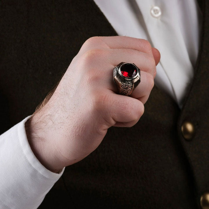 خاتم فضة رجالي 925 مرصع بحجر الزركون مزين بأجنحة رباعية البرونزية بلمسةً مميزة - متجر المارشال للخواتم الرجالية 4