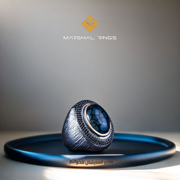 خاتم فضة رجالي 925 مرصع بحجر العقيق ضمن تصميم عصري - متجر المارشال للخواتم الرجالية 1