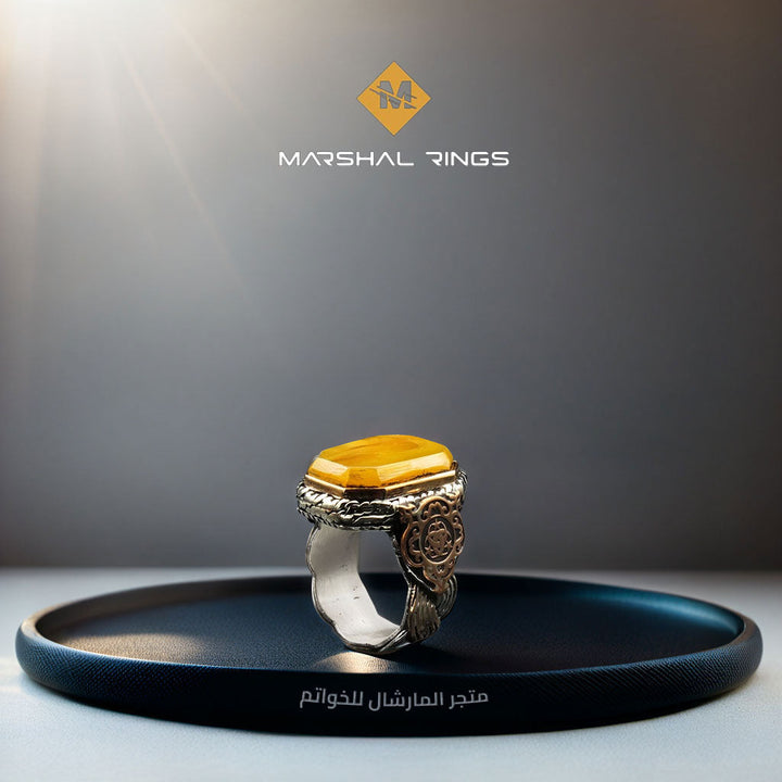 خاتم فضة رجالي 925 مرصع بحجر أصفر ملكي - متجر المارشال للخواتم الرجالية 2