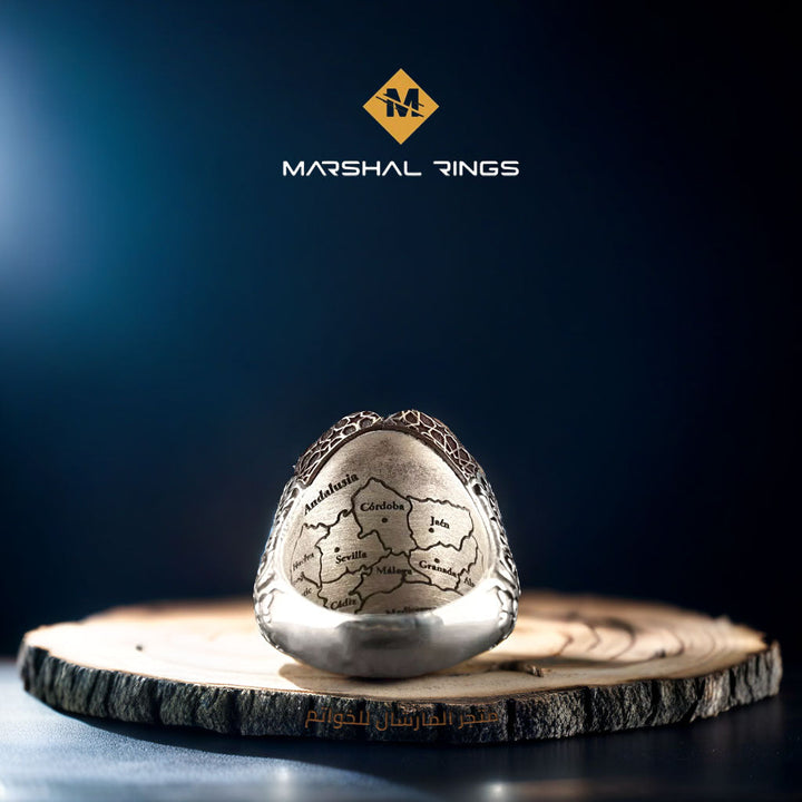 خاتم فضة رجالي عيار 925 مرصع بحجر العنبر الأحمر البيضاوي - متجر المارشال للخواتم الرجالية 2