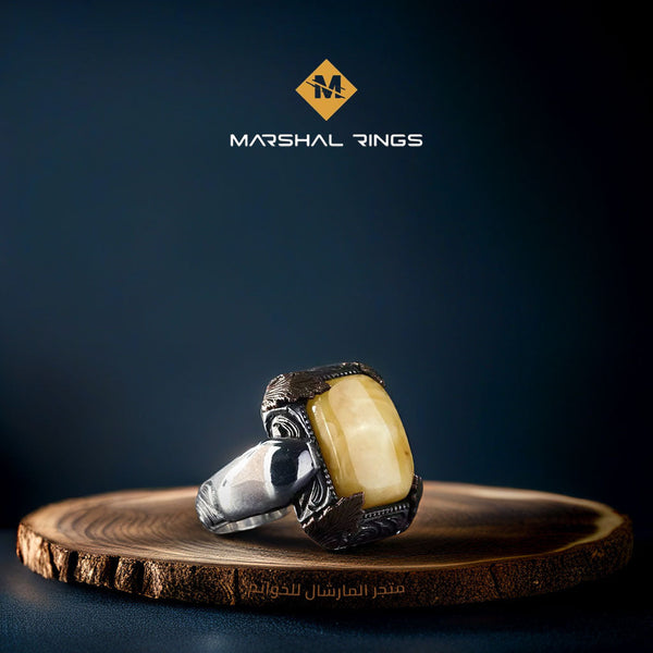 خاتم فضة رجالي 925 مرصع بحجر كريم بتصميم تقليدي فريد - متجر المارشال للخواتم الرجالية 1